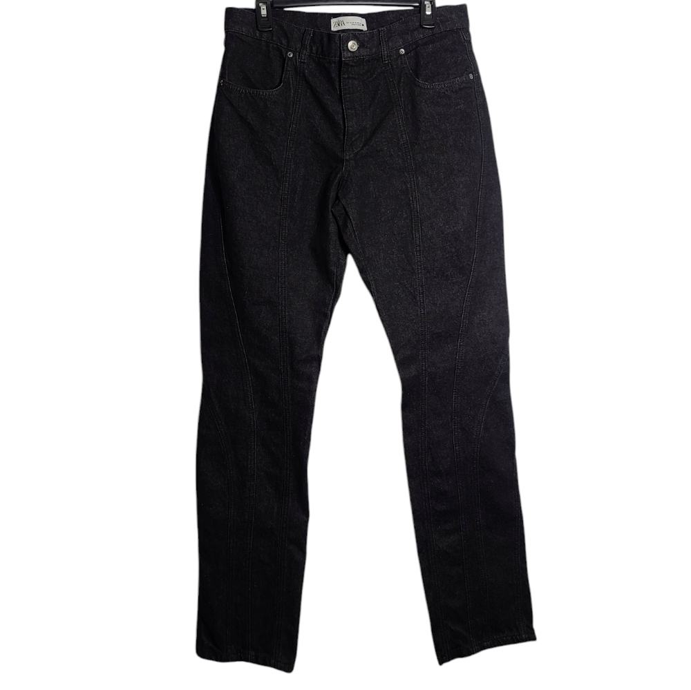 ZARA Panelled Slim in Black Straight Leg Slim Jeans in Size 10/ 42